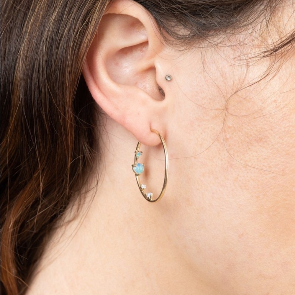 NEW $1500 WWAKE Inverted Opal Diamond Hoop Earring - Picture 3 of 5